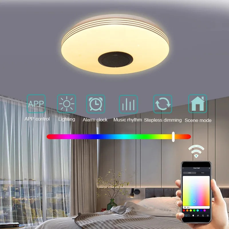 Foandbevi LED Ceiling Lamp with Bluetooth Speaker,RGBCW Dimmable Smart APP TUYA WIFI Remote Control Voice Control Lamp