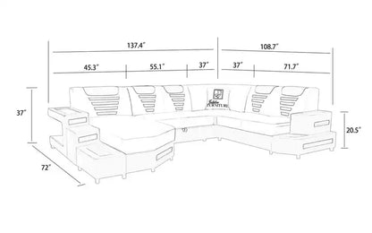 Newest High End Living room sofa U shape LED sofa couch modern new design Genuine Leather Functional Sofa Sets