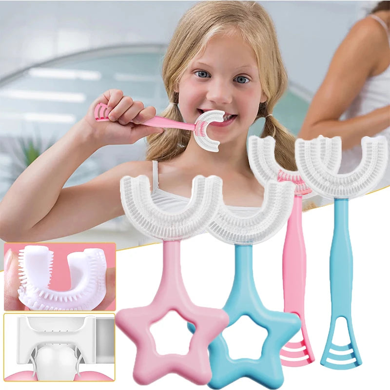 Children U-Shape Toothbrush 360-Degree Oral Cleaning Kids Tooth Brush Soft Million Nano Bristle Silicone Baby Finger Teether TSF