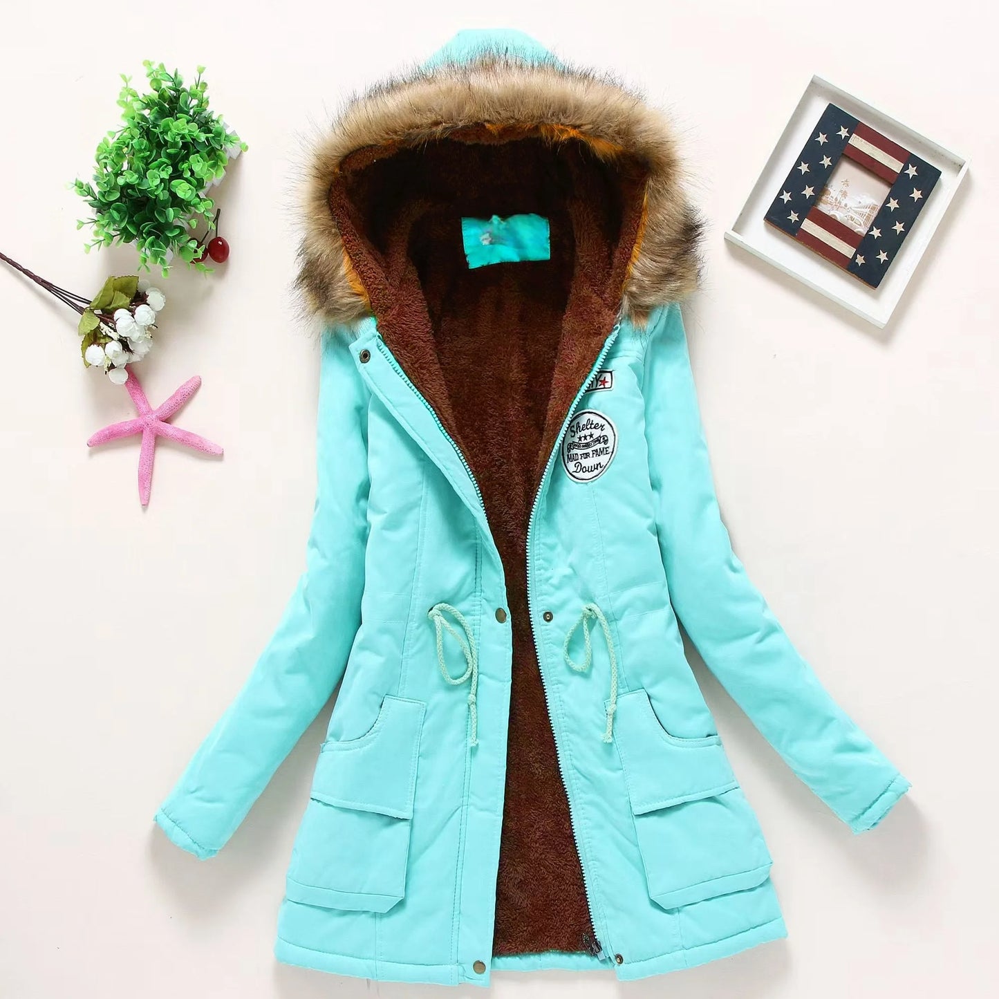 Casual All-Match Winter Jacket Women New In Coat Fleece Warm Elegant Multicolor Padded Jacket Slim Drawstring Outdoor Hooded Top