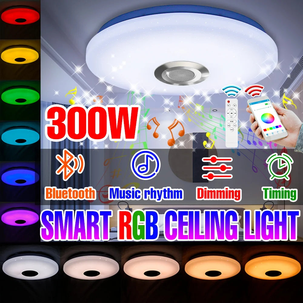 LED Ceiling Light Bluetooth Control 200W 300W RGB Smart Night Lighting Spotlight IR Remote Control Music Rhythm Led Chandelier