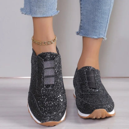 2024 Autumn New Fashion Slip-on Low-heeled Women's Sneakers Gold Silver Trend Sport Shoes Ladies Outdoor Casual Walking Shoes