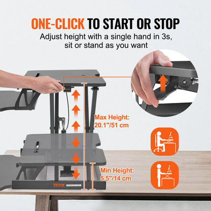 VEVOR Double-Layer Standing Desk Converter 31.5" x 15.7" Height Adjustable Standing Desk Sit to Stand Converter Stand Up Desk