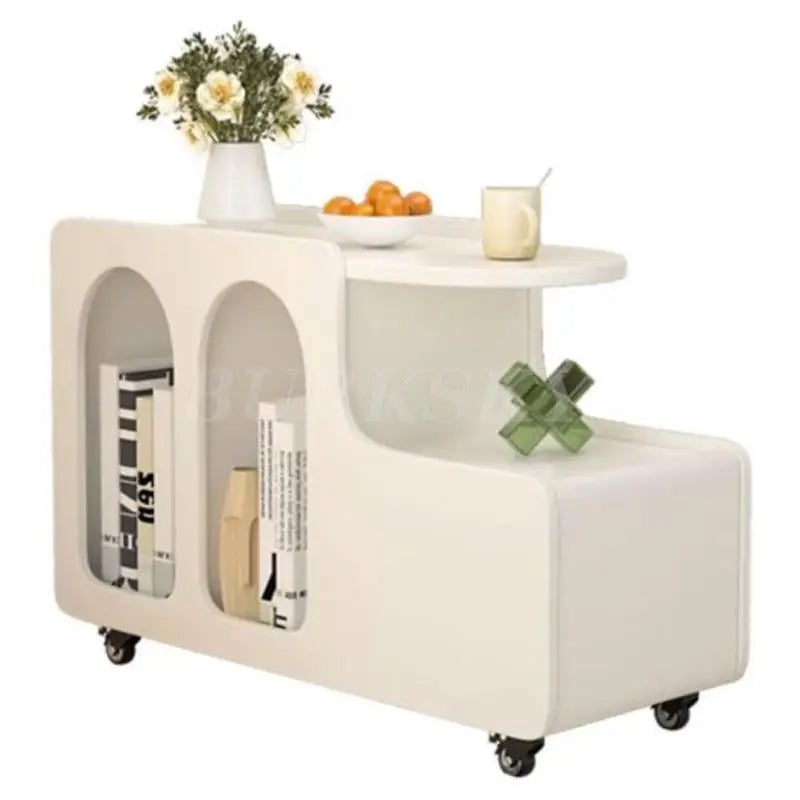 Mobile Coffee Table Side Table For Living Room Furniture Modern Cabinets Cream Style Storage Sofa Table With Trolley