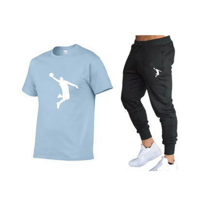 Casual Brand Men's Fitness Jogger T-Shirt and Pants Set Hip Hop Style Summer Tracksuit for Hip Hop Fashion Lovers