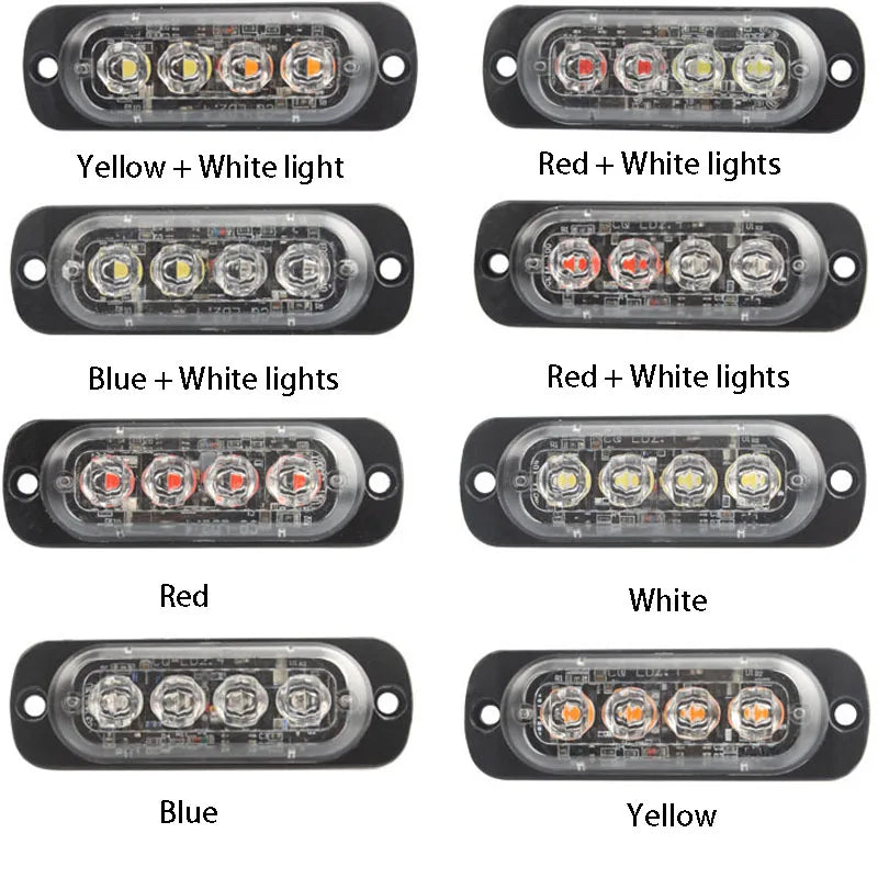 4 Led Strobe Side Warning Light Strobe Grille Flashing Lightbar Car Truck Beacon Lamp Amber Yellow White Traffic Light 12V - 24V