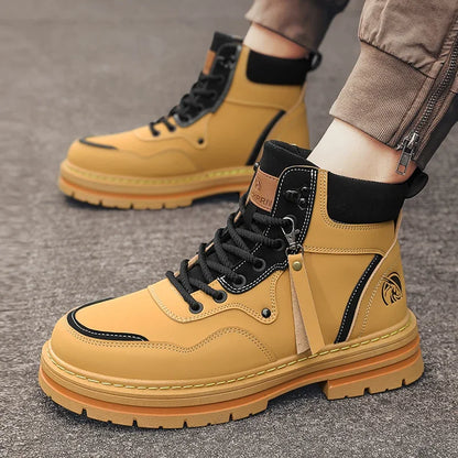 High Top Boots Men's Leather Shoes Fashion Motorcycle Ankle Boots for Men Winter Boots Man Shoes Lace-Up Botas Hombre