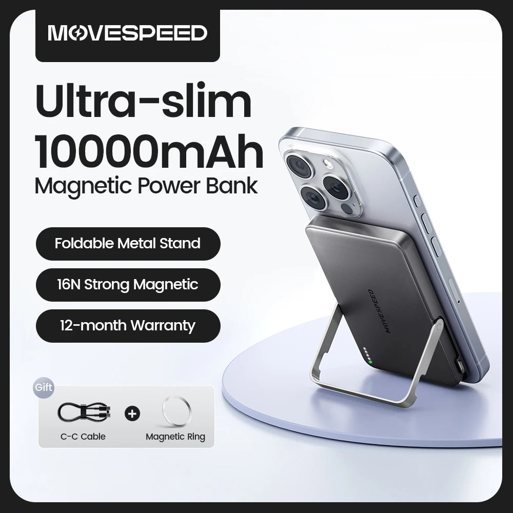 MOVESPEED S10 Pro Magnetic Power Bank 10000mAh 20W Foldable Stand Wireless Portable External Battery for iPhone 16 15 14 13 12 P