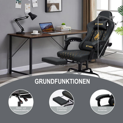 Symino Gaming Chair in Racing Style, Office Chair with Footrest &Adjustable Armrests, 200 kg Load Capacity