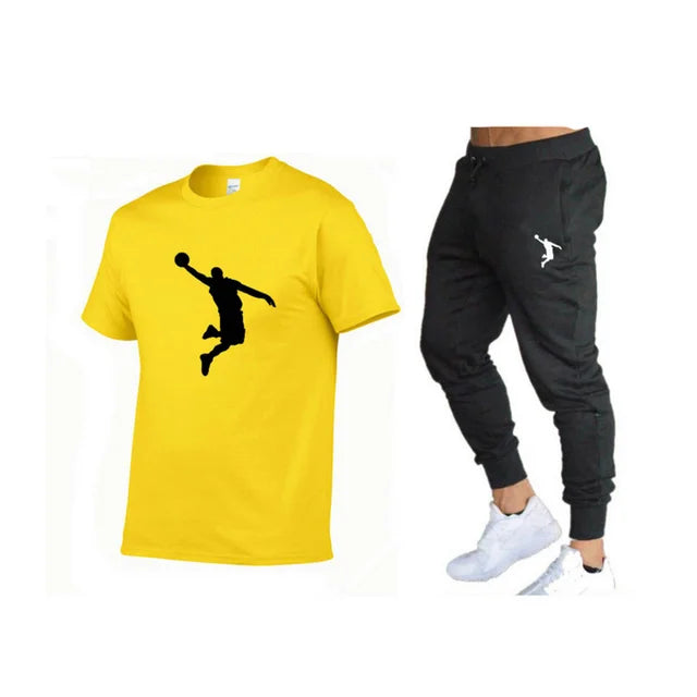 Casual Brand Men's Fitness Jogger T-Shirt and Pants Set Hip Hop Style Summer Tracksuit for Hip Hop Fashion Lovers