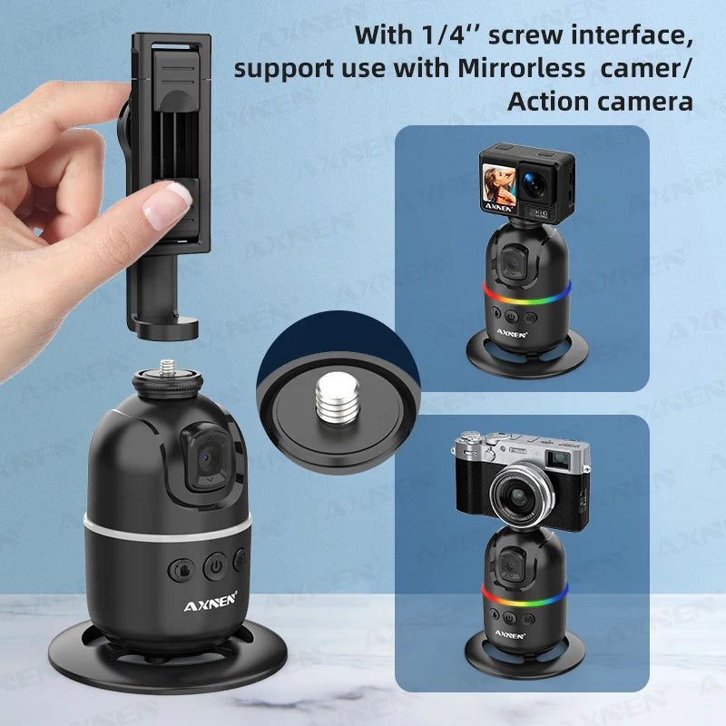 AI Face Tracking Gimbal Mobile Phone Stabilizer, 360 Auto Rotate Selfie Stand for Iphone 15 Pro Max Android, Optional Tripod