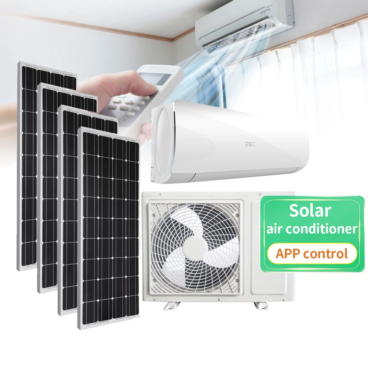 Hot Sales AC/DC 12000 Btu 24000 BTU Cooling and Heating Hybrid Off Grid 48v Solar Air Conditioner complete Set for Home//