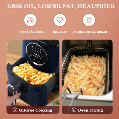 Oil Free Fryer 8 Preset Menu Manual Mode 1400W LED Touch Panel Air Fryer 4,2 Litre Capacity BPA Free Non-stick Basket Blue Color