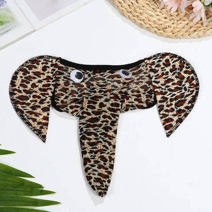 Men's Sexy Underwear Elephant T-Back G-String Briefs Breathable Thong Underpants Lingerie Men's Panties Black Red Leopard