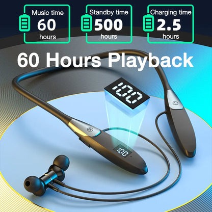 EARDECO 60 Hour Play Wireless Earphones Bluetooth Headphones Neckband 5.3 Bass Headphone with Mic Stereo Sports Earbuds Headset