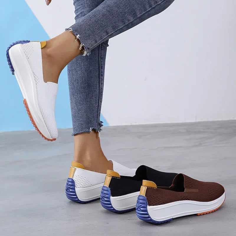 Outdoor Mesh Breathable Sneakers Women Flats Slip on Jogging Shoes Woman Light Wedge Footwear Summer Lady soft sole Loafers