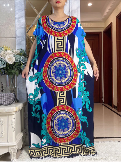 2024Muslim Abayas For Women Printed Cotton Traditional Loose Femme Robe African Islam Nigeria Dresses With Big Shawl Scarf