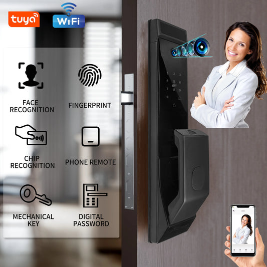 PHIPULO Tuya Smart 3D Face Recognition Unlock Digital  Lock With Camera FIngerprint Password Unlock Keyless Electronic Door Lock