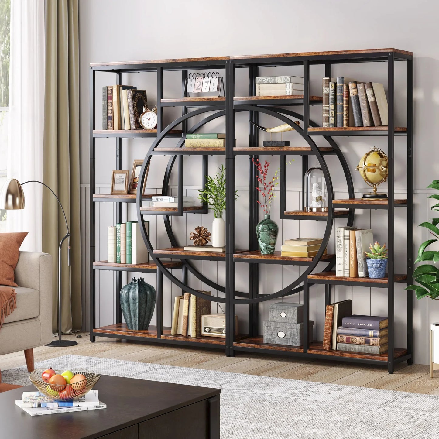 Tribesigns Bookshelf Industrial 5 Tier Etagere Bookcase, Freestanding Tall Bookshelves Display Shelf Storage Organizer