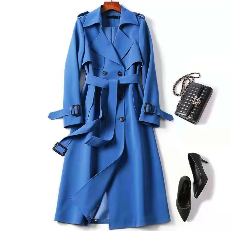 Women's Medium-Length Spring-Autumn 2024 New Korean Style Plus Size Petite Fashionable British Style Overcoat Jacket