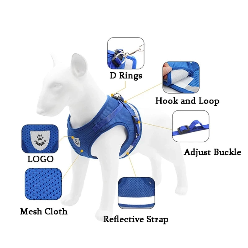 Reflective Dog Harness with Leash Adjustable Pet Harnesses Vest for Small Medium Dog Soft Outdoor Breathable Puppy Chest Strap