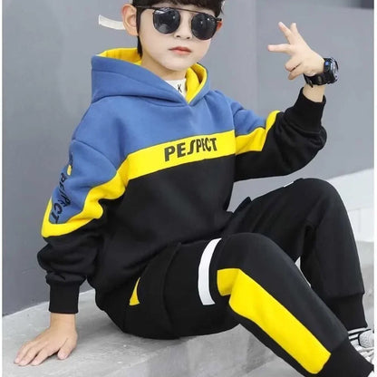 Boys Clothes Set Kid Letter Print Hoodies+Pants 2pcs Tracksuit Teenagers Thick Costume 4 To 14Yrs Big Children's Clothing Suits