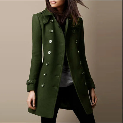 Streetwear Winter Women Jackets Double-breasted Outerwear Long Sleeve Ladies Loose Overcoat Elegant Lapel Solid Pocketed Coats