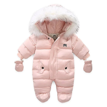 2024 Winter Baby Jumpsuit Plus Velvet Warm Hooded Newborn Baby Girl Overalls 0-2 Years Infant Boy Snowsuit Toddler Romper Outfit