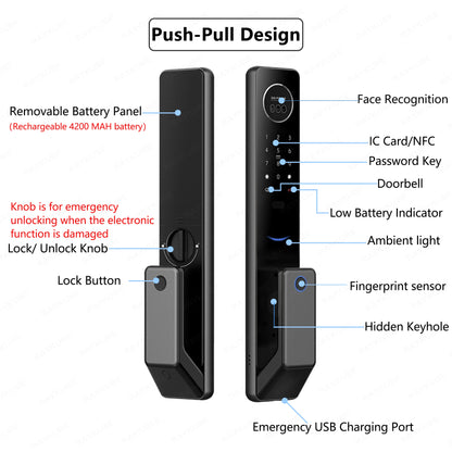 2023 NEW RAYKUBE T400 Full-auto Advanced TT Lock 3D Face Recognition Smart Door Lock Digital Fingerprint Electronic Door Lock