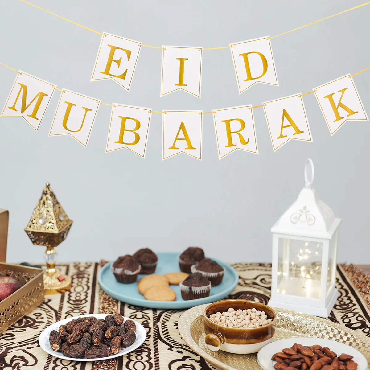 EID Mubarak Banner Ramadan Kareem Banner Party Decorations Supplies Star Moon Hanging Ornament Umrah Mubarak Decoration for Home