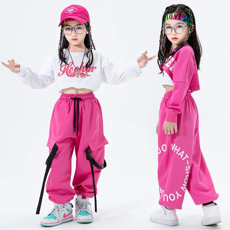 Kids Hip Hop Ballroom Dancing Costumes for Girls Jazz Dance Clothes Stage Wear Shirt Pants Top Vest Outfits Child Dancewear