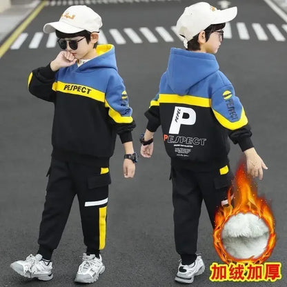 Boys Clothes Set Kid Letter Print Hoodies+Pants 2pcs Tracksuit Teenagers Thick Costume 4 To 14Yrs Big Children's Clothing Suits