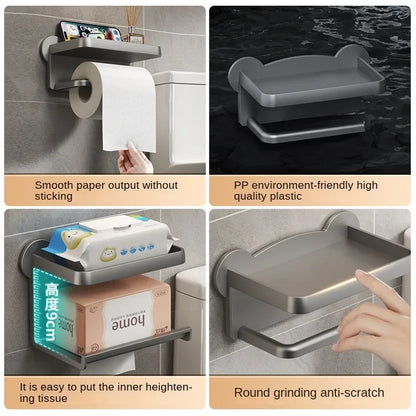 Toilet Paper Holder Stand Wall-Mounted Toilet Paper Dispenser Kitchen Bathroom Storage Rack For Tissue Box Shelf Phone Holder