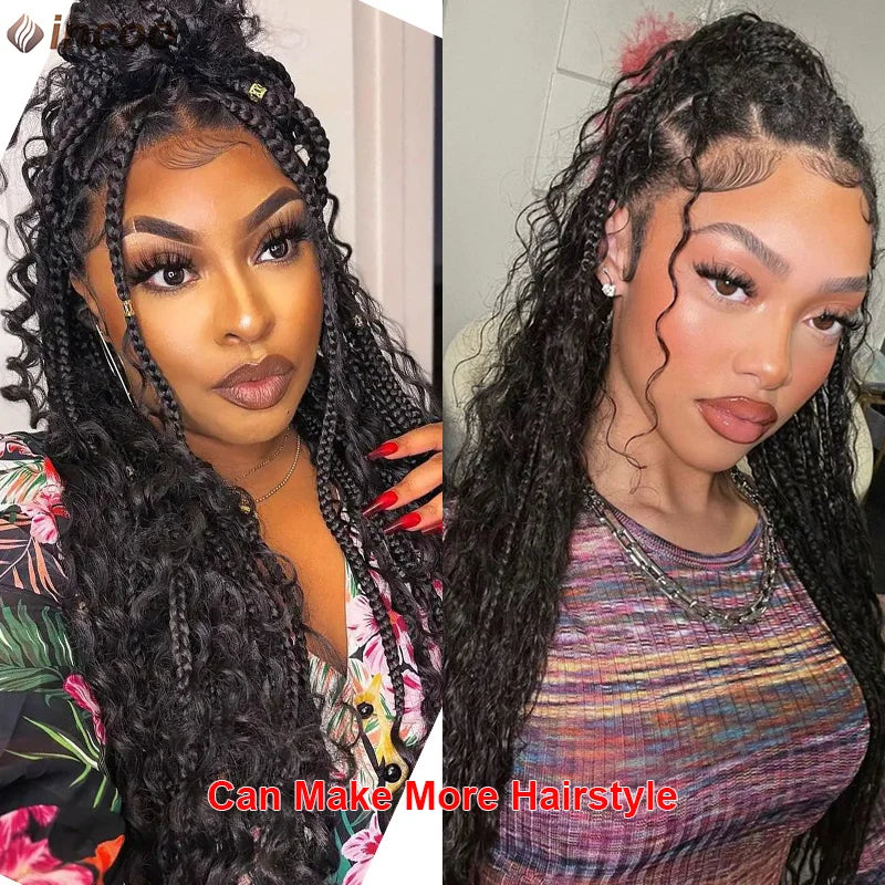 Long 32 Boho Braided Full Lace Front Wigs 613 Blonde Curly Goddess Locs Wigs Pre Plucked With Baby Hair Synthetic Box Braids Wig