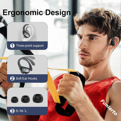 Sports Bluetooth Earphones IPX7 Waterproof Wireless Headphones 60hrs Music with Mic LED Power Display Soft Earhook TWS Earbuds