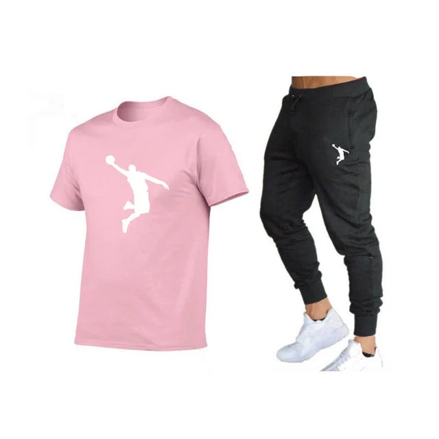 Casual Brand Men's Fitness Jogger T-Shirt and Pants Set Hip Hop Style Summer Tracksuit for Hip Hop Fashion Lovers