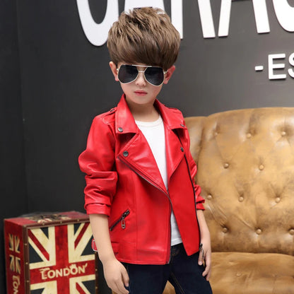 2-12 years old Girls faux leather Jacket Children PU Coat Long Sleeve Zip Belt Locomotive Jacket Stylish Teen Kids Boys Jackets