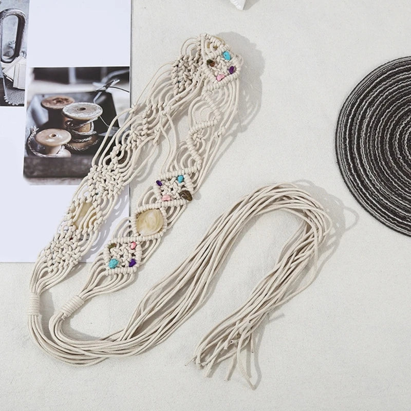 Cowgirl Waist Belts for Braided Vintage Tie Belt with Beads for Impressive Woven Stage Street Dance