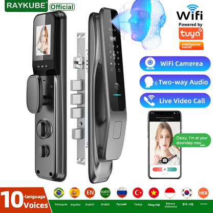 New RAYKUBE X50 Tuya WiFi 3D Face Recognition Digital Fingerprint Door Lock With WiFi Camera Remote APP Video Call 10-language