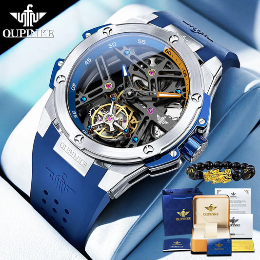 Tourbillon Watch for OUPINKE 8003 Luxury High-Quality Automatic Mechanical Wristwatches Silicone Strap Waterproof Men's Watches