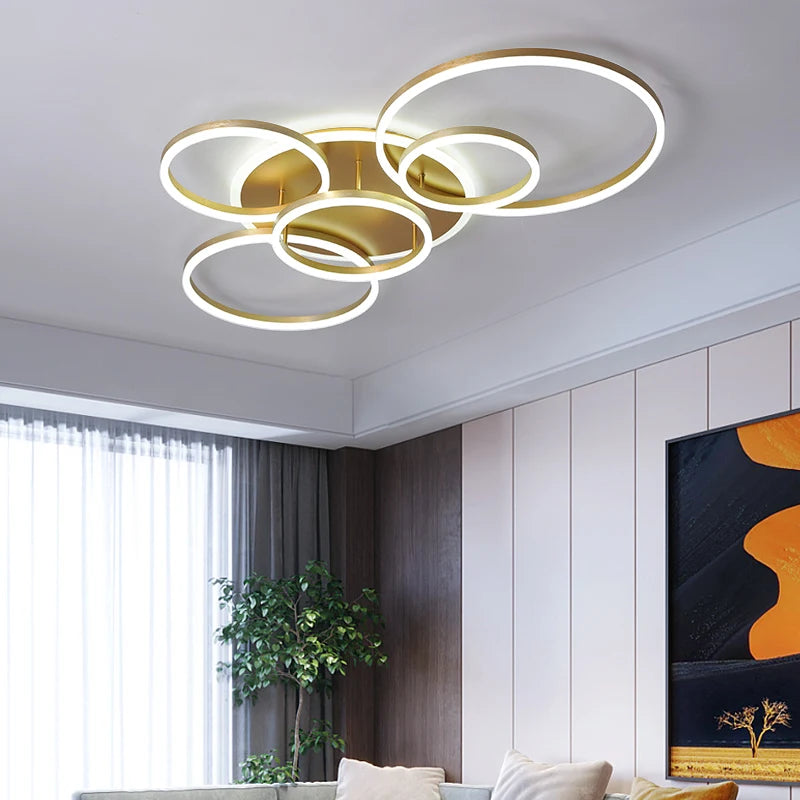 Round Living Room Led Chandeliers Luxury Bedroom Full Of Stars Gold Chandelier Simple Modern Atmosphere Flush Mount Ceiling Lamp