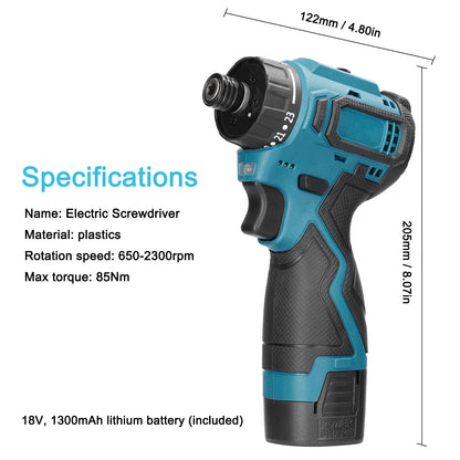 18V Brushless Lithium Electric Screwdriver Torque Adjustable 2 Speed Control Modes Repairing Tool Kit Electric Screw Driver