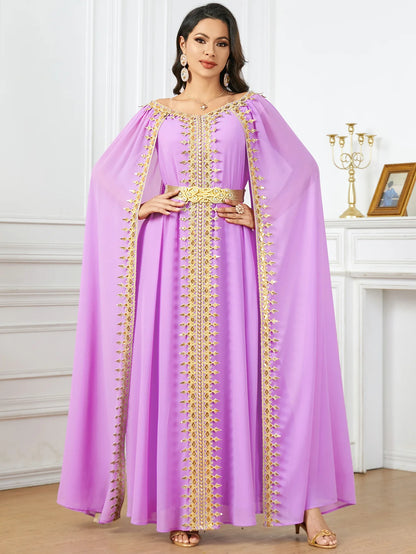 Marocain Kaftan Sequin Long Cape Sleeve Evening Dress for Women Muslim Dubai Abaya Turkey Caftan Femme Robe Djellaba Jalabiya