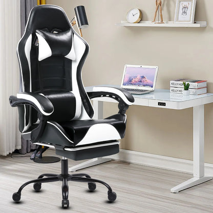 Ergonomic Gaming Chair with Footrest, PU Leather Video Game Chairs for Adults, Reclining Gamer Chair Office Chair