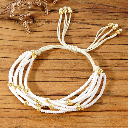 1PC Bohemian Style Handmade Jewelry Multi-Circle Exquisite Rice Bead Bracelet for Women Perfect for Summer Beach Gift