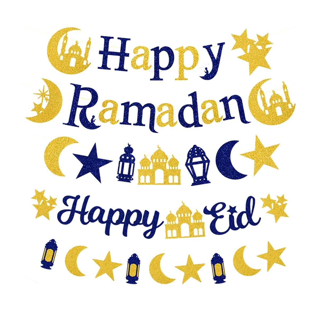 EID Mubarak Banner Ramadan Kareem Banner Party Decorations Supplies Star Moon Hanging Ornament Umrah Mubarak Decoration for Home