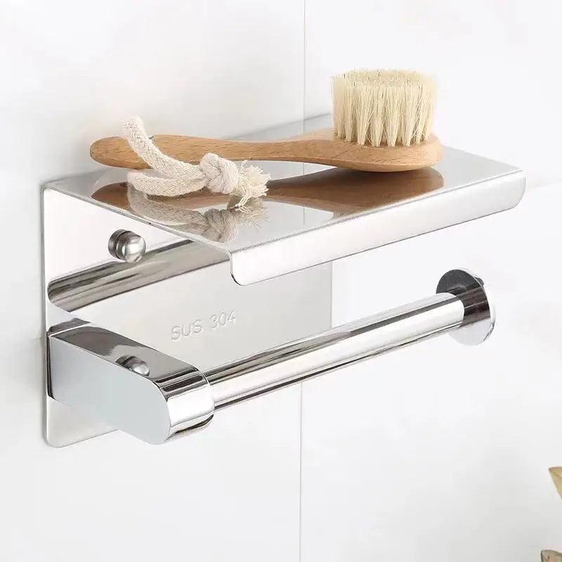 Stainless Steel Bathroom Paper Holder Toilet Roll Holder No Drilling Wall Mount WC Paper Phone Holders Home Paper Towel Holder