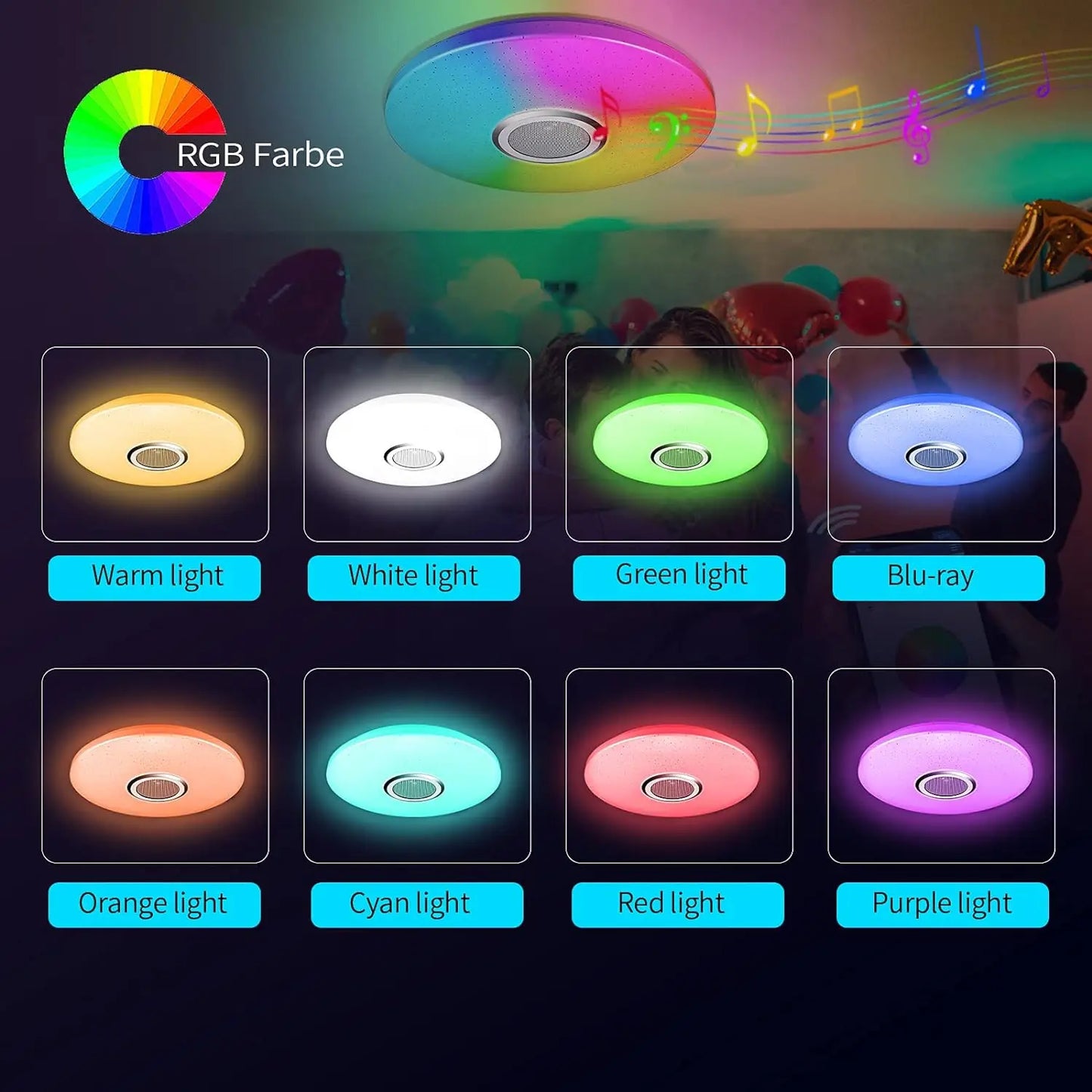 RGB Smart LED Ceiling Light Music Player Indoor Decor Lamp 220V Speaker APP Remote Control Bluetooth Dimming Bedroom Holiday