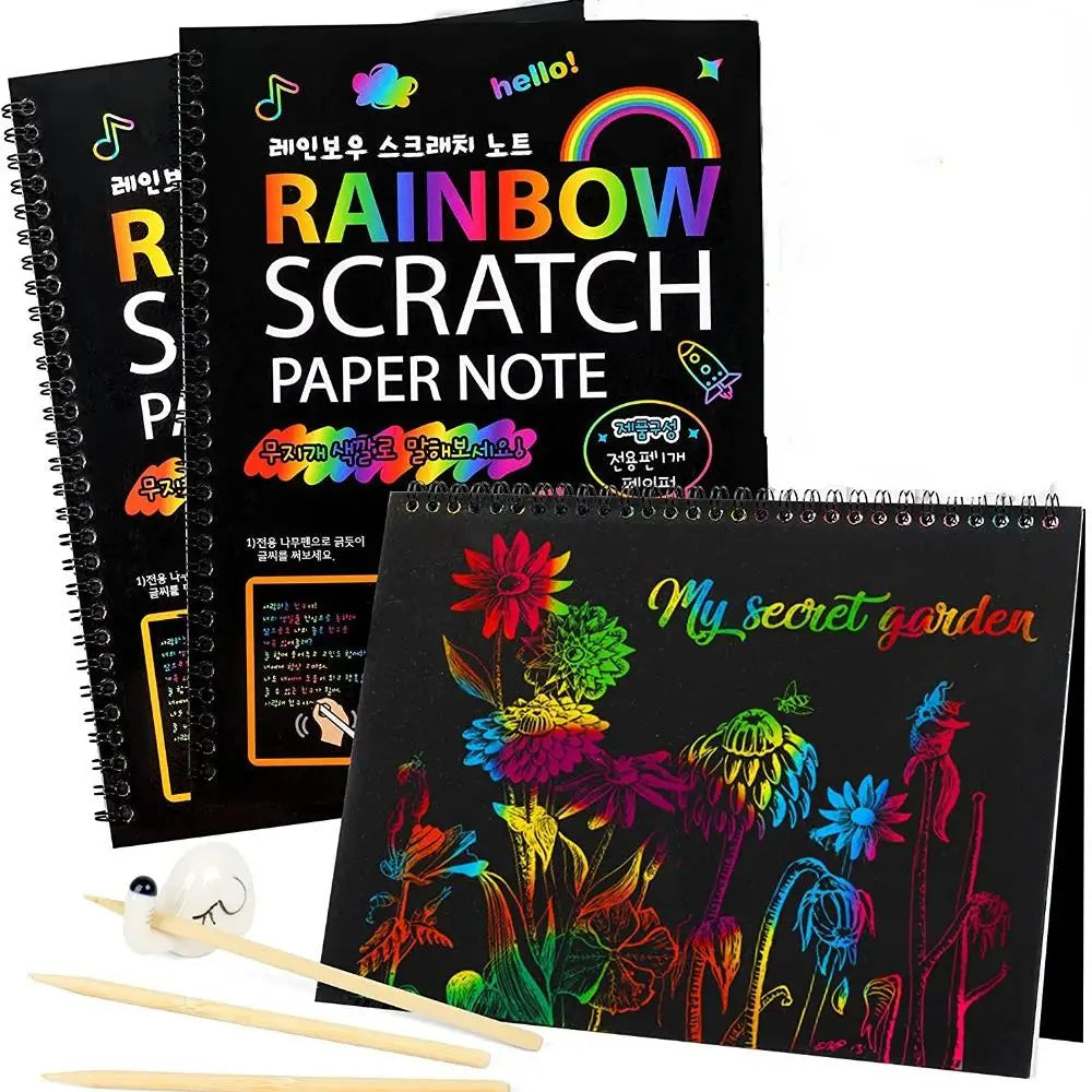 Montessori Painting Note Scratch Art Paper DIY Graffiti Book Children Magic Rainbow Scraping Drawing Notepad Educational Toys