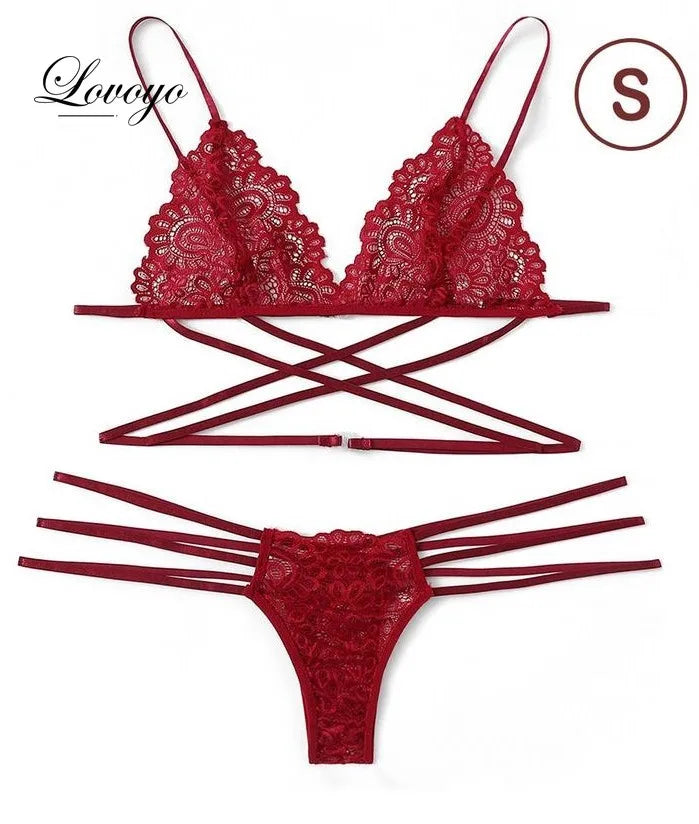 2024 Lace Women Sexy Bra Set Polyester Bandage Push Up Underwear Set Beauty Back Bra Erotic Thongs Costume Intimates Lingerie